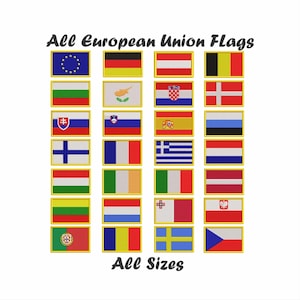 Banderas de la Unión Europea - Parches 100 % bordados - Todos los tamaños - Para planchar o coser
