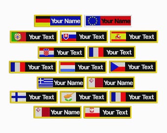 All European Union Flags (4 inch), Embroidered Patch: Flag and Name/Title 10cm x 2.5cm