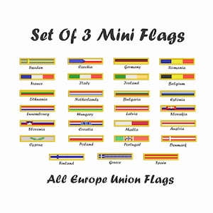 Set mit 3 Mini-Flaggen der Europäischen Union – 100 % bestickte Aufnäher – alle Größen – zum Aufbügeln/Aufnähen
