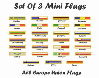 Lot de 3 mini drapeaux de l'Union européenne - Écussons brodés 100 % - Toutes les tailles - Repasser/coudre