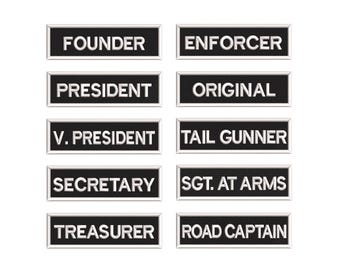 Custom Rocker Patch - Set of 3, 5, 7 or 10 Officer Title Rank Vest Patches - Iron/Sew on - Embroidered Patches - 4&quot; (10cm)