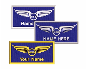 ESA Pilot Wings - Custom Name - Embroidery Patch - Iron on / Hook & Loop