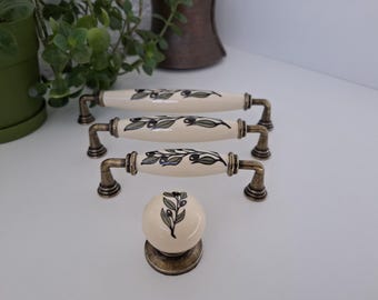 Olive Branch Porcelain Knobs and Pulls: Vintage Farmhouse Decor