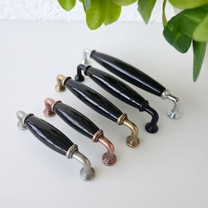 Black Porcelain Cabinet Pulls: Farmhouse Drawer Handles
