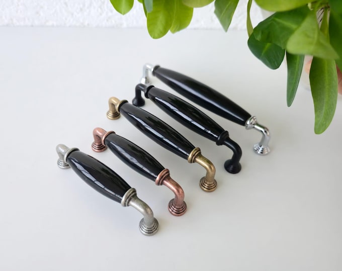 Black Porcelain Cabinet Pulls: Farmhouse Drawer Handles