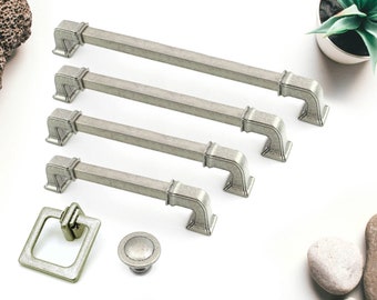 Antique Silver Cabinet Pulls: Farmhouse Drawer Handles, Knob & Drop Pull
