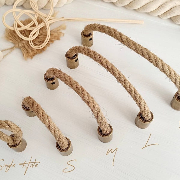 Rope Drawer Pulls 2.5" 3" 3.75" 5" 6.3" Rustic Pulls, Drawer Pulls, Dresser Pulls, Boho Drawer Pulls, Beach Decor Farmhouse Knobs and Pulls