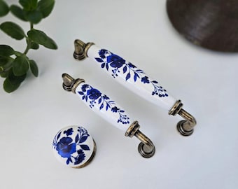 Floral Pull Handles 96 128 3.75" 5" Matching Porcelain Drawer Pulls Porcelain Pulls Cabinet Pulls Dresser Pulls Farmhouse Knobs and Pulls