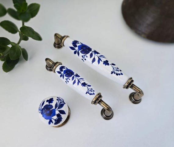 blue dresser handles DIY Faux Leather Drawer Handles on Painted Blue Dresser