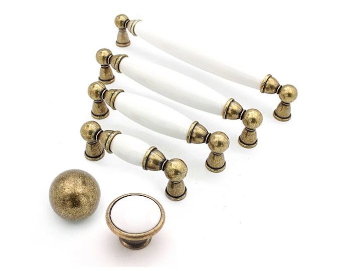 White Knobs and Pulls 2.5" 3.75" 5" 6.3" Antique Bronze Drawer Knobs and Pulls, Farmhouse Knobs and Pulls, Bronze Cabinet Hardware