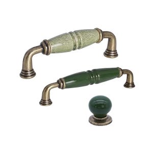 Grüner Porzellan Griff und Knauf: Vintage Green Pull in Antik Bronze