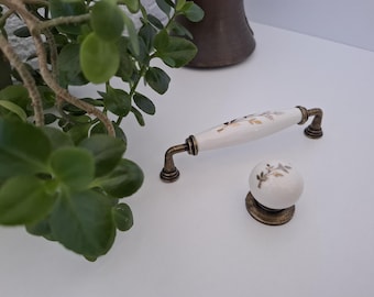 Floral Porcelain Cabinet Knob: 35mm Vintage Dresser Hardware