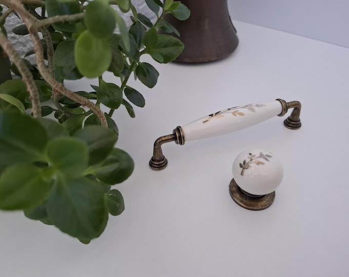 Floral Porcelain Cabinet Knob: 35mm Vintage Dresser Hardware