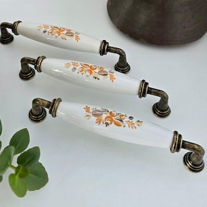 White or Black Porcelain Drawer Pull: Vintage Farmhouse Cabinet Handle