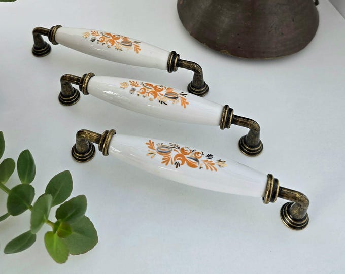 White or Black Porcelain Drawer Pull: Vintage Farmhouse Cabinet Handle