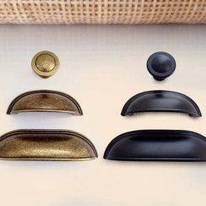 Cup Pulls 96mm 64mm Rustic Cup Pulls and Knob Bin Pulls Furniture Hardware Vintage Knobs and Pulls Antique Gold Black Pulls Farmhouse Decor