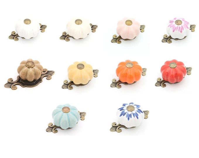 Vintage Knobs 35 mm Pumpkin Porcelain Knobs with Backplate Vintage Wardrobe Knob Drawer Knob Dresser Knob Porcelain Farmhouse Decor Hardware