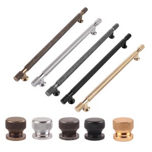 Poignées noires, bronze antique, étain, chrome, or rose : ensemble poignée longue en métal et boutons