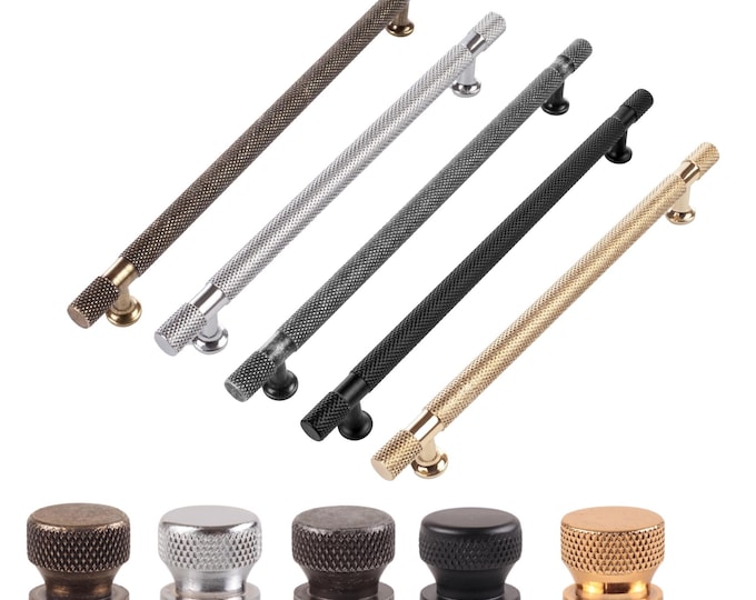 Black Antique Bronze Pewter Chrome Gold Rose Cabinet Pulls: Long Metal Handle & Knob Set