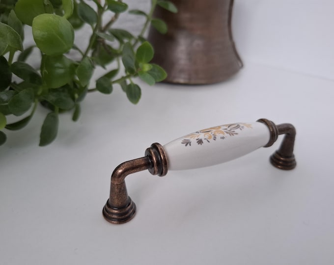 White or Black Porcelain Drawer Pull: Vintage Farmhouse Cabinet Handle