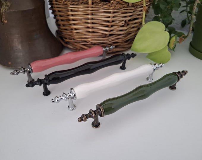 White Green Cream Black Pink Porcelain Antique Bronze Chrome Copper Knobs and Pulls: Farmhouse Cabinet Hardware