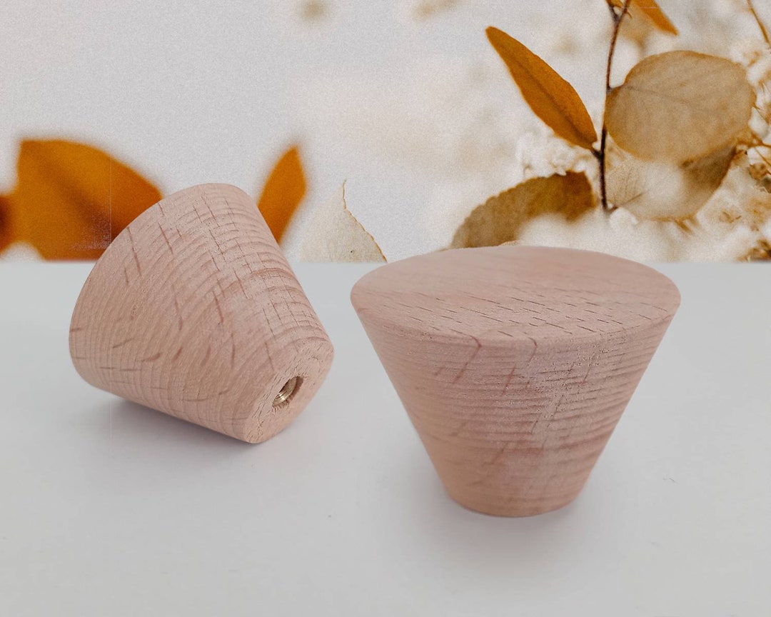 Cone Knobs 40mm, Round Wood Knobs, Tapered Wood Knob, Midcentury