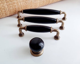 Black Porcelain Pulls 3.75" 5" 6.3" Vintage Drawer Pulls Black Cupboard Pulls Cabinet Handle, Bronze Kitchen Pulls Farmhouse Knobs and Pulls