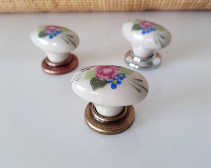 Vintage Floral Knob 42mm Vintage Porcelain Cabinet Pulls Knobs Handles Drawer Dresser Knob Pull Handle Farmhouse Decor Country Hardware