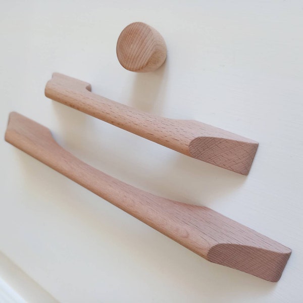 Wood Knobs and Pulls, Unfinished Wood Cabinet Knobs and Pulls, Mid Century Modern Cabinet Pulls, Scandinavian Drawer Pulls