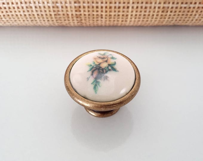 Vintage Floral Knob 35mm Porcelain Flat Knob Dresser Knobs Pull Wardrobe Knob Drawer Knob Dresser Porcelain Knobs Cabinet Knobs Pulls Handle