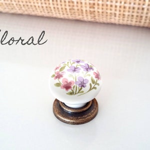 Floral Knobs 32mm, Porcelain Vintage Style Floral Knobs, White Drawer Knobs, Dresser Knobs, Nursery Knobs, Farmhouse Knobs and Pulls