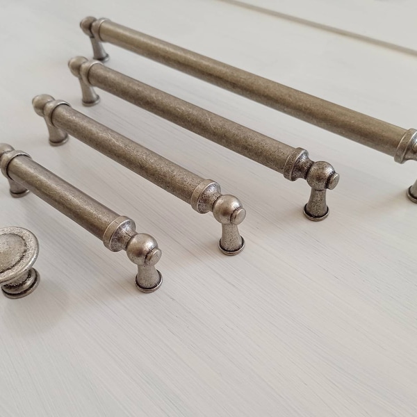 Cabinet Pulls 3.78 5 6.3 7.5 8.8 Antique Silver Pulls, Cabinet Handles, Long Pull Handle, Matching Knobs and Pulls, Pewter Cabinet Hardware