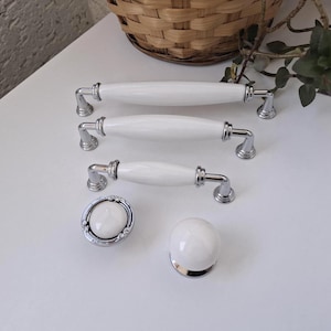 White Porcelain Knobs and Pulls: Chrome Furniture Hardware