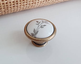 Floral Porcelain Cabinet Knob: 35mm Vintage Dresser Hardware
