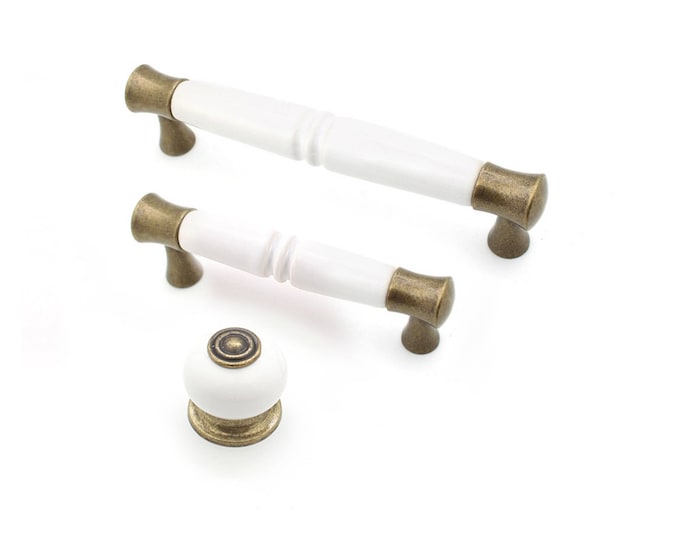 White Cabinet Pulls 96 128 3.75" 5" Matching White Porcelain Cabinet Pulls White Dresser Pulls Vintage Farmhouse Knobs and Pulls