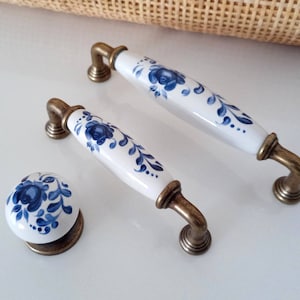 Floral Pull Handles 96 128 3.75&quot; 5&quot; Matching Porcelain Drawer Pulls Porcelain Pulls Cabinet Pulls Dresser Pulls Farmhouse Knobs and Pulls