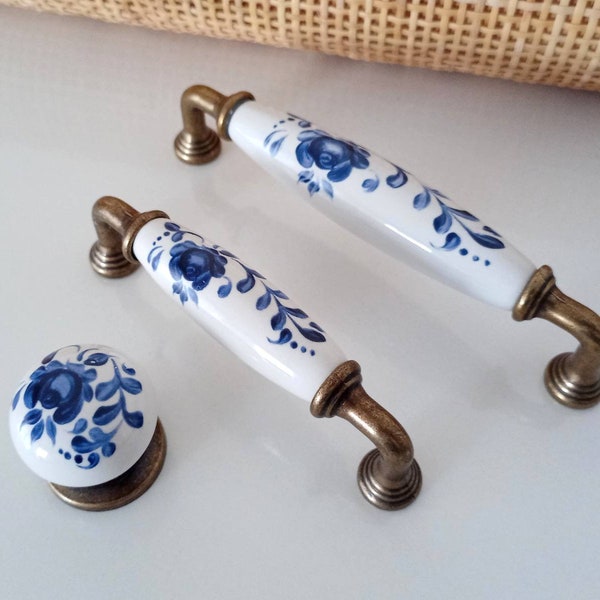 Floral Pull Handles 96 128 3.75" 5" Matching Porcelain Drawer Pulls Porcelain Pulls Cabinet Pulls Dresser Pulls Farmhouse Knobs and Pulls
