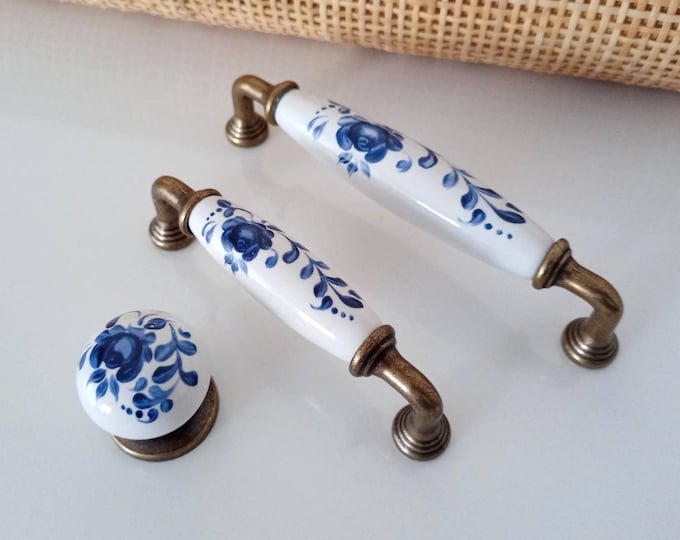 Floral Pull Handles 96 128 3.75" 5" Matching Porcelain Drawer Pulls Porcelain Pulls Cabinet Pulls Dresser Pulls Farmhouse Knobs and Pulls