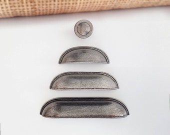 Cup Pulls Cabinet Hardware 2.5" 3.78" 5" 64mm 96mm Antique Silver Cup Pulls, Bin Cup Pull, Drawer Pulls, Pewter Cabinet Pulls, Pewter Pulls