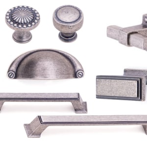 Pewter Knobs Pulls, Cabinet Pull Handles, Cabinet Knobs Pulls, Drawer Pulls, Farmhouse Knobs and Pulls, Antique Silver Cabinet Hardware