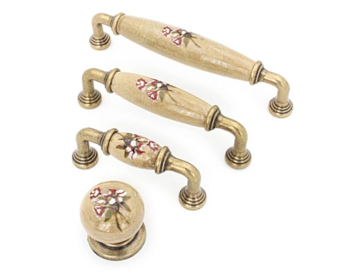 Vintage Pulls 64 96 128 mm 2.5" 3.75" 5" Floral Pulls Wardrobe Knobs Pull Handles Drawer Dresser Handle Farmhouse Decor Country Style Pulls