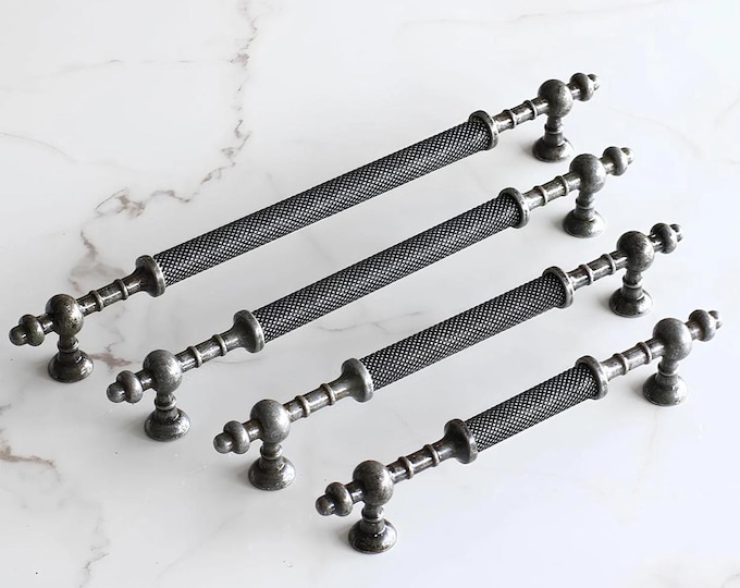 Antique Silver Cabinet Knobs and Pulls: Pewter Farmhouse Drawer Hardware