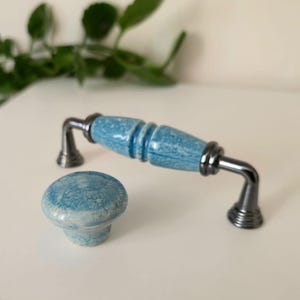 Antike silber blaue Porzellan Schubladenknäufe: Bauernhaus Küchenschrankbeschläge