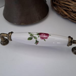 Chrome Floral Porcelain Knobs and Pulls: Farmhouse Cabinet Hardware