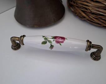 Chrome Floral Porcelain Knobs and Pulls: Farmhouse Cabinet Hardware