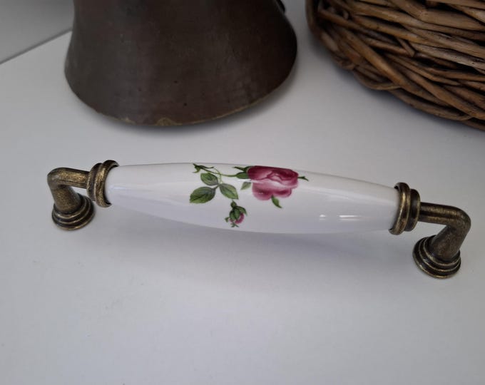 Chrome Floral Porcelain Knobs and Pulls: Farmhouse Cabinet Hardware