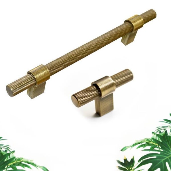 T Bar Knob and Pull Antique Brass Knurled Knobs and Pulls 5" 7.5" 128 mm Knurled Knob, Knurled Pulls, Knurled T Bar Cabinet Hardware