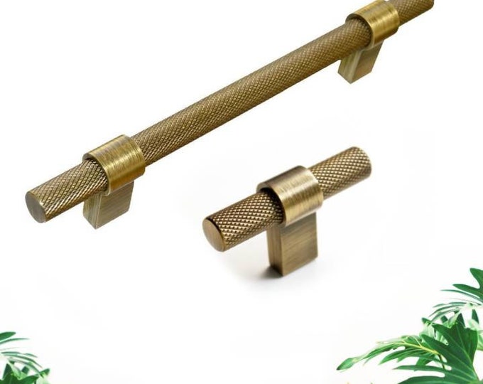 T Bar Knob and Pull Antique Brass Knurled Knobs and Pulls 5" 7.5" 128 mm Knurled Knob, Knurled Pulls, Knurled T Bar Cabinet Hardware
