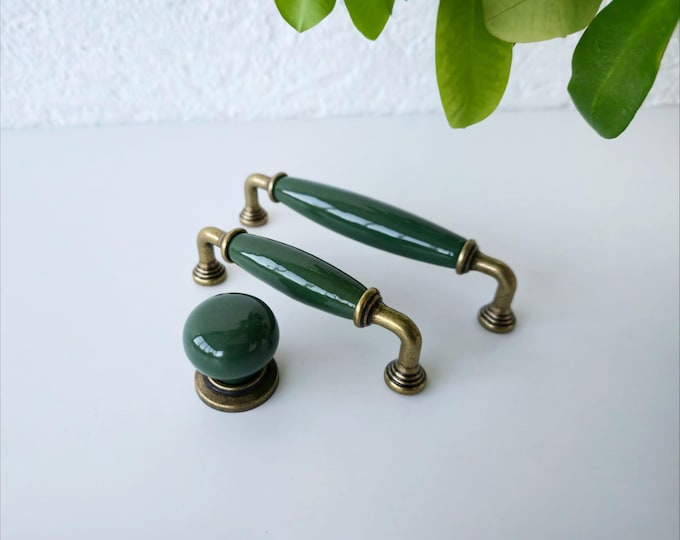 Porcelain Drawer Pull: Green, Navy, Gray - Cabinet Hardware