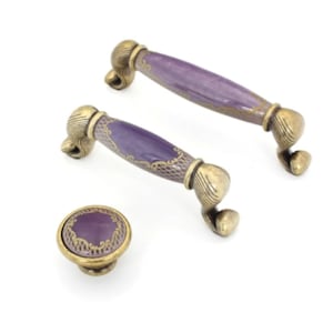 Pulls 96 128 3.75&quot; 5&quot; Vintage Purple Matching Porcelain Drawer Pulls Cupboard Pulls Cabinet Pulls Kitchen Dresser Pulls Shabby Chic Pulls